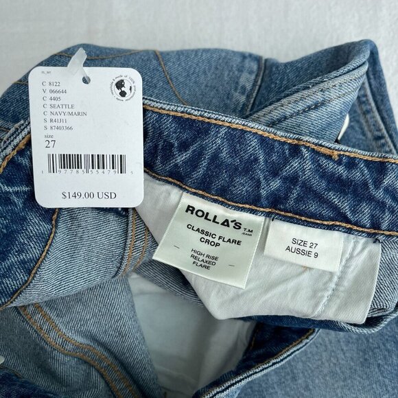 Rolla's Hi-Rise Relaxed Flare Crop Jeans Button Fly Cut-Off Denim Women's 27 NWT - Picture 9 of 14
